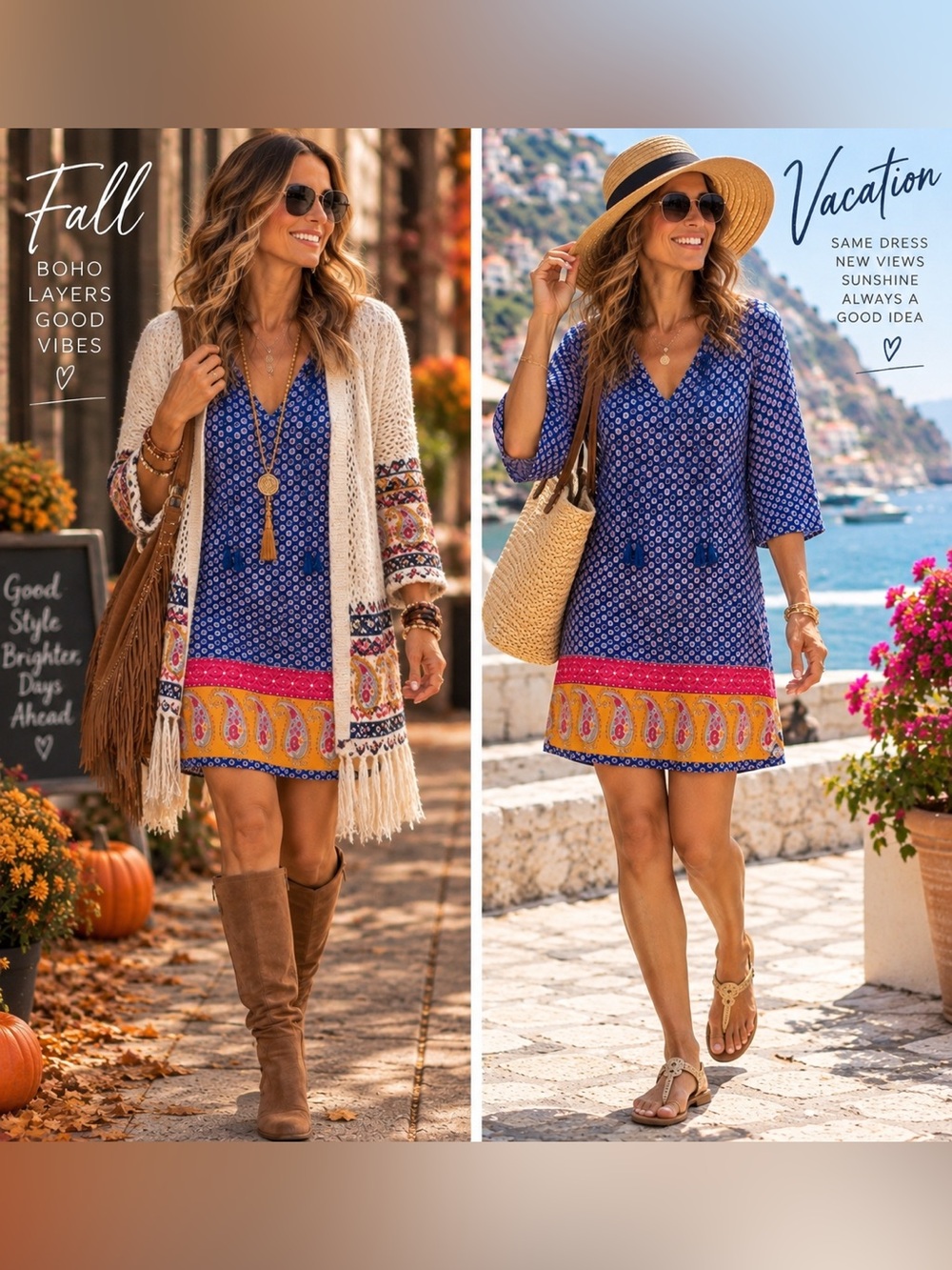 Faded Glory Boho Tunic Dress | Size L (12-14) | 100% Rayon | Tassel Tie Neck